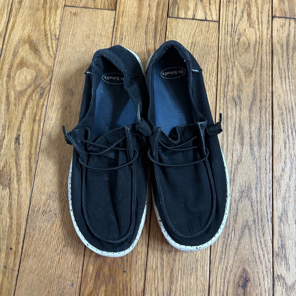 Hey Dude Wendy L Black Canvas Slip On Loafers Speckled Sole Womens 10
